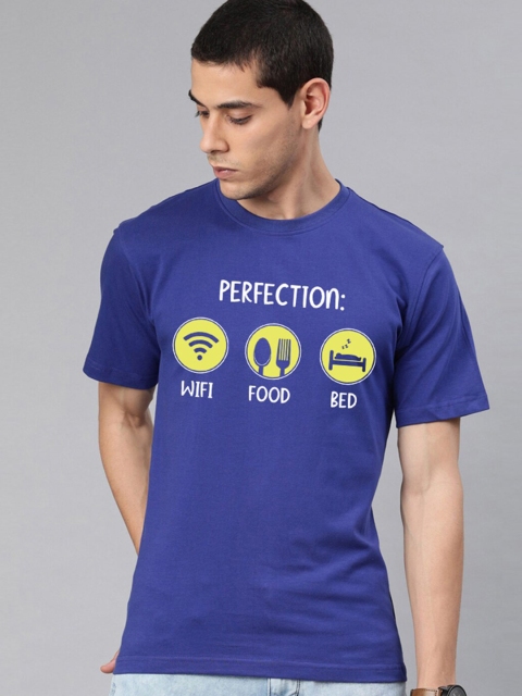 

BE AWARA Men Blue & White Printed Cotton T-shirt