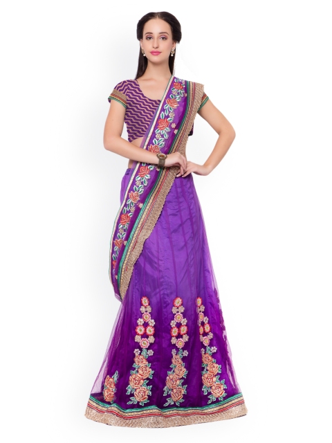 

Triveni Purple Embroidered Net Lehenga-Style Embellished Saree