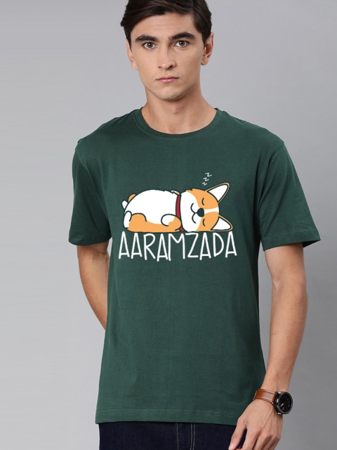 

BE AWARA Men Green & White Printed Cotton T-shirt