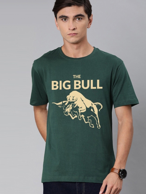 

BE AWARA Men Green & Gold-Coloured Printed Cotton T-shirt