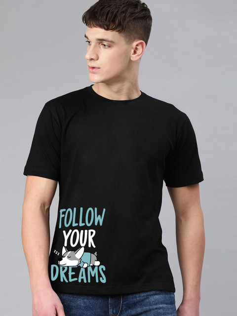 

BE AWARA Men Black & Green Typography Printed Cotton T-shirt