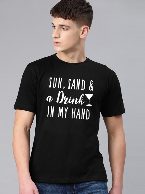 

BE AWARA Men Black Typography Printed T-shirt