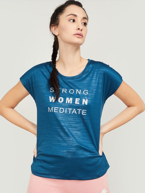 

Kappa Women Blue & White Typography Printed T-shirt