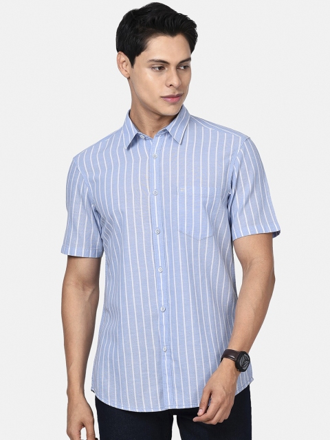 

t-base Men Blue & White Pure Cotton Striped Casual Shirt