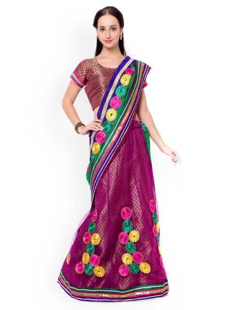 

Triveni Maroon & Green Embroidered Jacquard & Net Lehenga-Style Embellished Saree