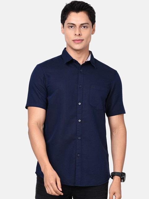 

t-base Men Navy Blue Regular Fit Solid Opaque Casual Shirt