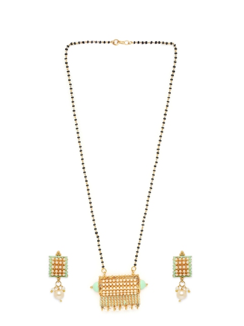 

Mahi Gold-Plated Black & White Beaded Mangalsutra Set