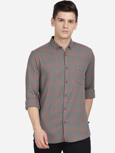 

Crocodile Men Olive Green Slim Fit Windowpane Checks Opaque Checked Casual Shirt