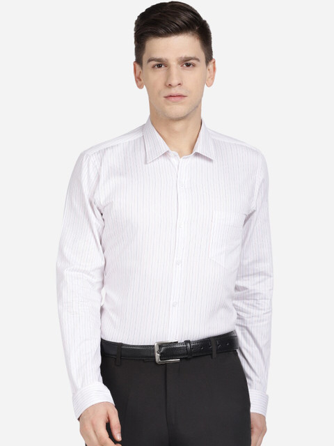 

Crocodile Men White Slim Fit Opaque Striped Formal Shirt