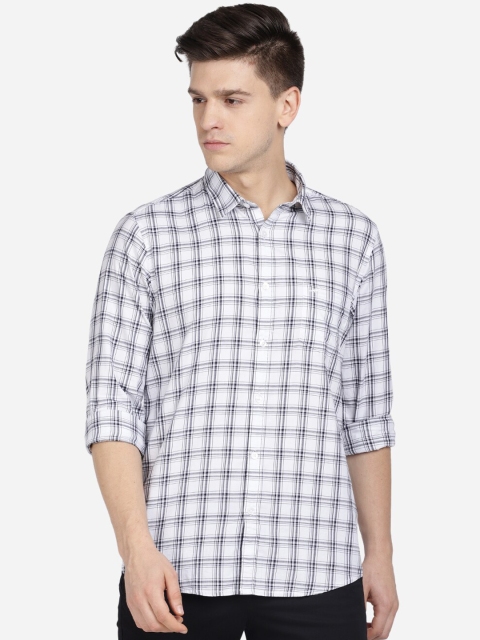 

Crocodile Men White Slim Fit Tartan Checks Opaque Checked Casual Shirt