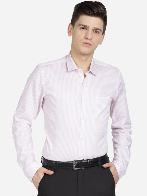 

Crocodile Men Pink Slim Fit Opaque Striped Formal Shirt