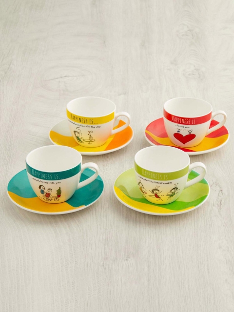 

Home Centre Multicoloured 8-Pieces Happiness Printed Cup and Saucer Sets, Multi