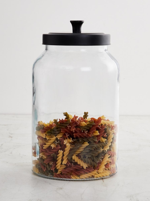 

Home Centre Transparent & Black Solid Fiesta Glass Storage Jar With Lid