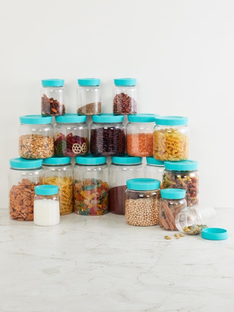 

Home Centre Set of 18 Transparent & Blue Solid Fiesta Adorn Storage Container with Lid