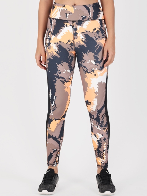 

ATHLISIS Women Brown & Grey Printed Ankle-Length Fitness Tights with Phone Pocket