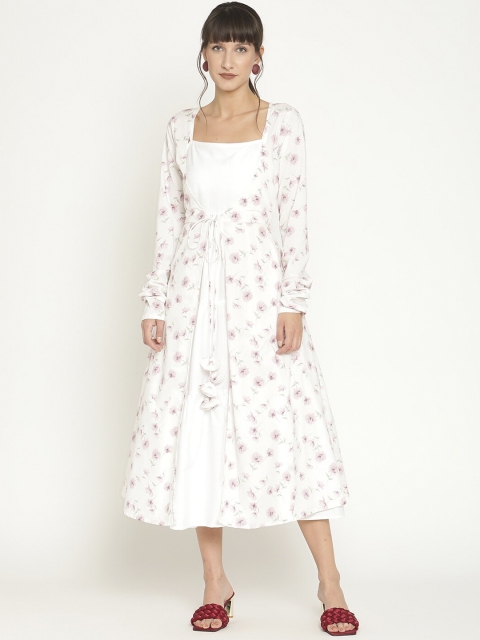 

Abhishti White Floral Midi Dress