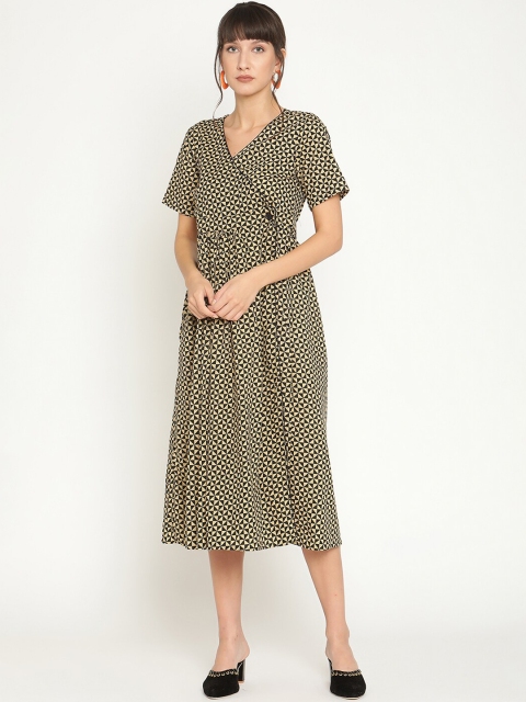 

Abhishti Black & Yellow Midi Wrap Dress