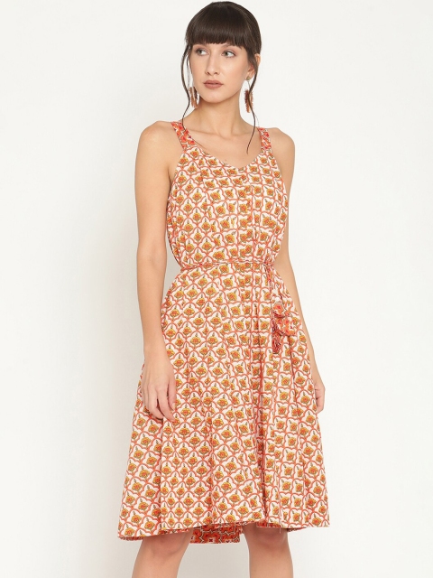 

Abhishti Orange & White Floral Midi Dress