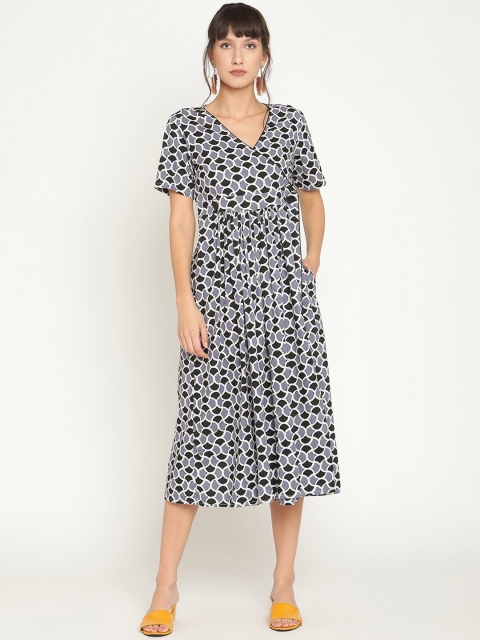 

Abhishti Black & Grey Midi Wrap Dress