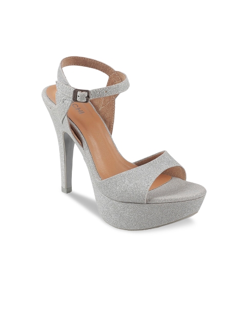 

Mochi Women Silver-Toned Printed Stiletto Peep Toes