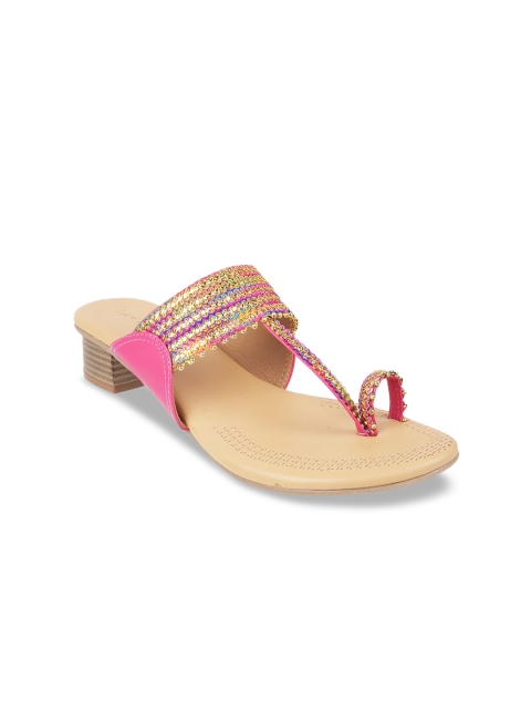 

Mochi Pink & Gold Embellished Block Sandals