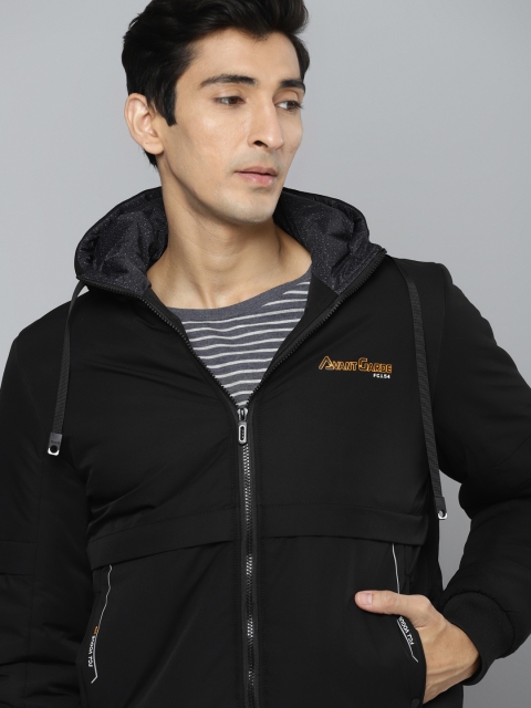 

Fort Collins Men Black Solid Bomber Jacket with Attached Hood