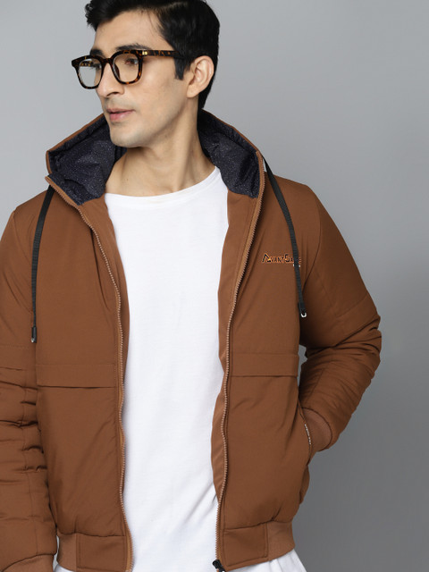 

Fort Collins Men Brown Solid Bomber Jacket with Attached Hood