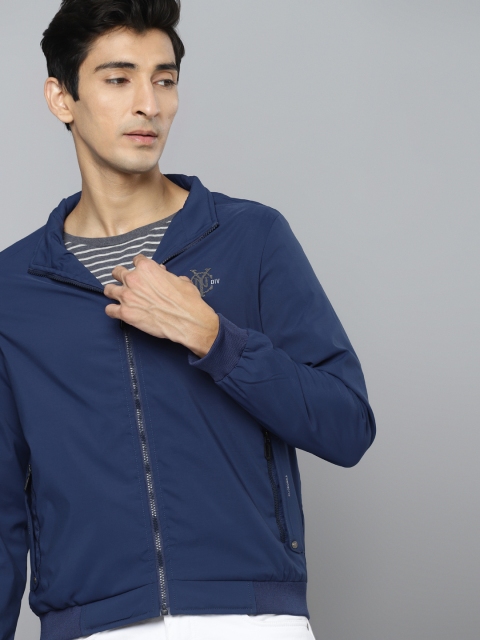 

Fort Collins Men Navy Blue Solid Bomber Jacket
