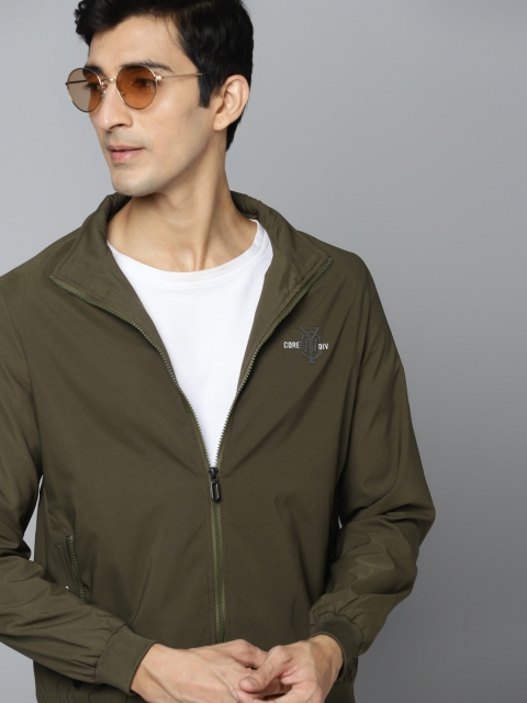 

Fort Collins Men Olive Green Solid Bomber Jacket