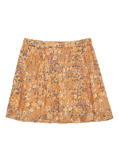 

UNDER FOURTEEN ONLY Girls Mustard Yellow & Blue Printed Flared Midi Slim-Fit Skirt