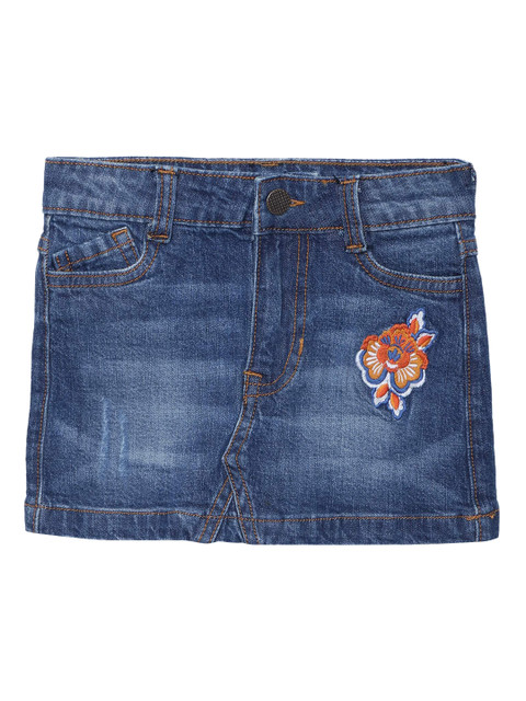 

UNDER FOURTEEN ONLY Girls Navy Blue Solid Pure Cotton A-Line Skirt