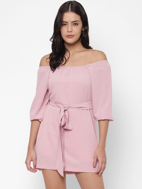 

Twenty3 Women Pink Off-Shoulder Georgette A-Line Mini Dress