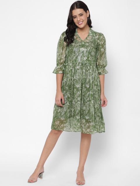 

Twenty3 Women Green Floral Printed Georgette Wrap Dress