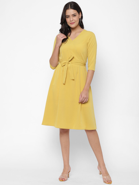 

Twenty3 Women Yellow Georgette Wrap Dress With Tie-Up