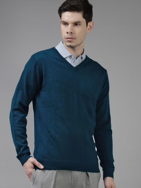 

Van Heusen Men Teal Blue Solid Pullover