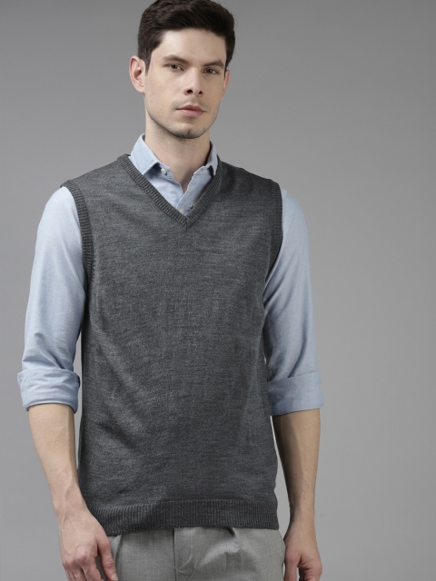 

Van Heusen Men Charcoal Grey Solid Sweater Vest