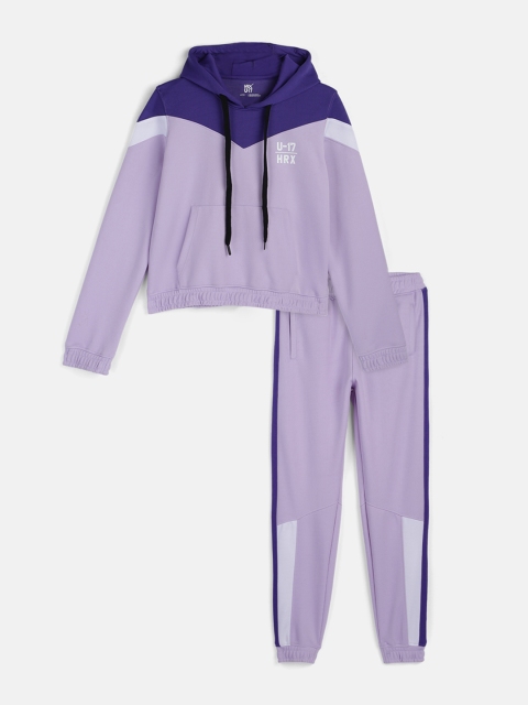 

HRX By Hrithik Roshan U-17 Active Girls Lavender Rapid-Dry Colourblock Tracksuits