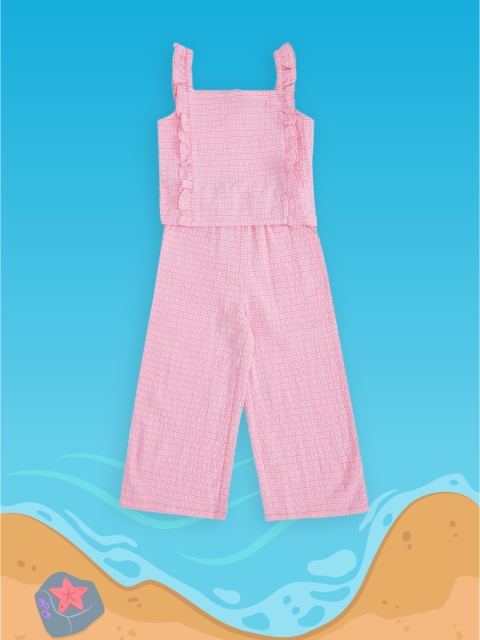 

Pantaloons Junior Girls Rose & White Checked Pure Cotton Top With Trousers