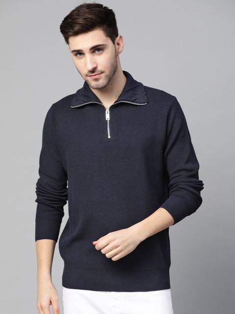 

Marks & Spencer Men Navy Blue Ribbed Pullover