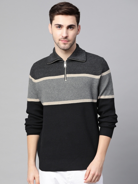 

Marks & Spencer Men Grey & Black Colourblocked Pullover