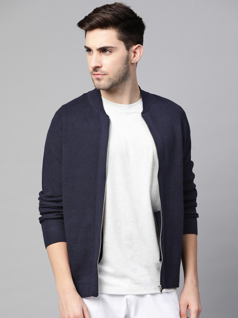 

Marks & Spencer Men Navy Blue Ribbed Cardigan