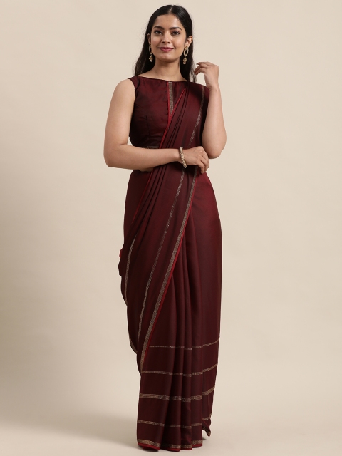 

Shaily Maroon Embellished Beads and Stones Satin Saree