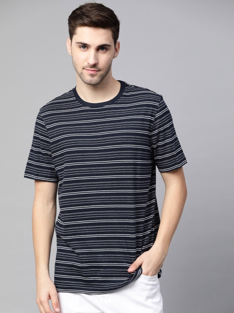 

Marks & Spencer Men Navy Blue & White Striped T-shirt