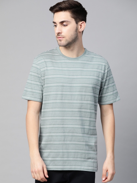 

Marks & Spencer Men Green & White Striped T-shirt