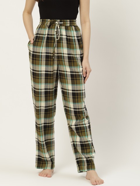 

Not Just Pyjamas Women Olive Green Checked Lounge Pants
