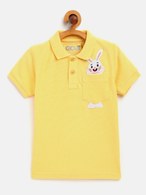 

GOJI Boys Yellow Cotton Applique Pocket Detailing Polo Collar T-shirt