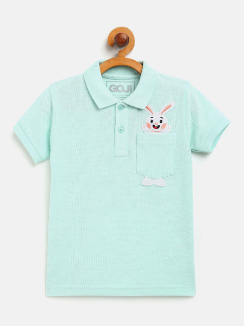 

GOJI Boys Mint Green Cotton Applique Pocket Detailing Polo Collar T-shirt