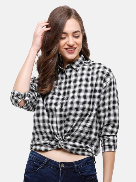 

Double Two White & Black Checked Twisted Shirt Style Crop Top