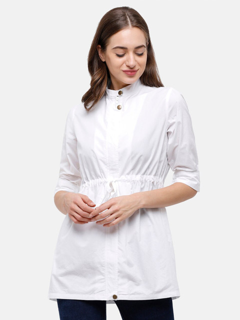 

Double Two White Cinched Waist Longline Top