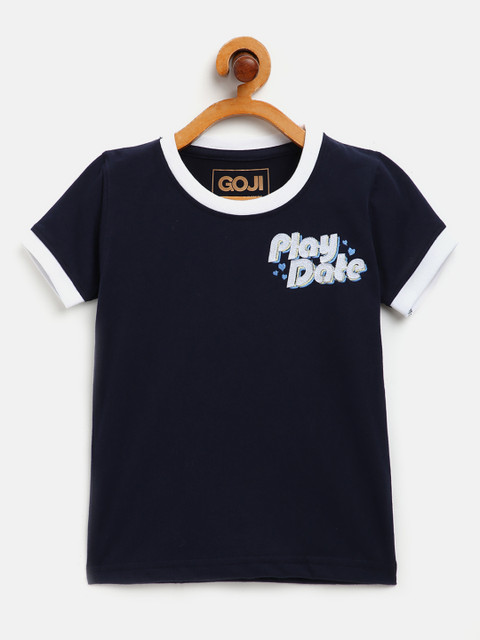 

GOJI Kids Navy Blue Solid Cotton Round Neck T-shirt